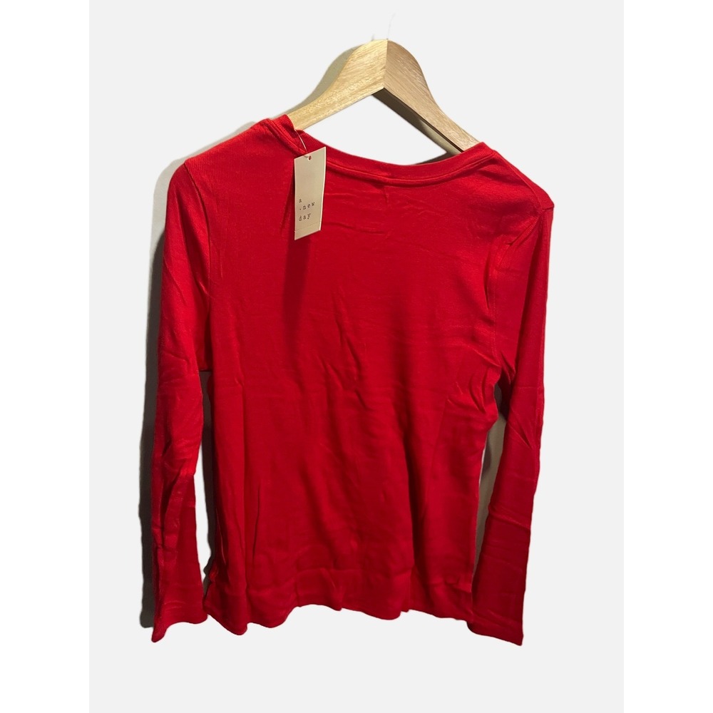 A‎ New Day Long Sleeve T-Shirt Womens Large Red Ribbed Crew Neck Casual Basic - Picture 3 of 5